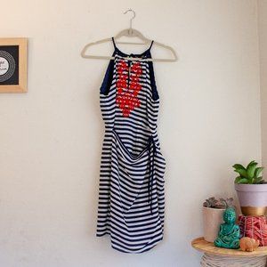 THML Brinkley Striped Wrap Dress w/Red Embroidery